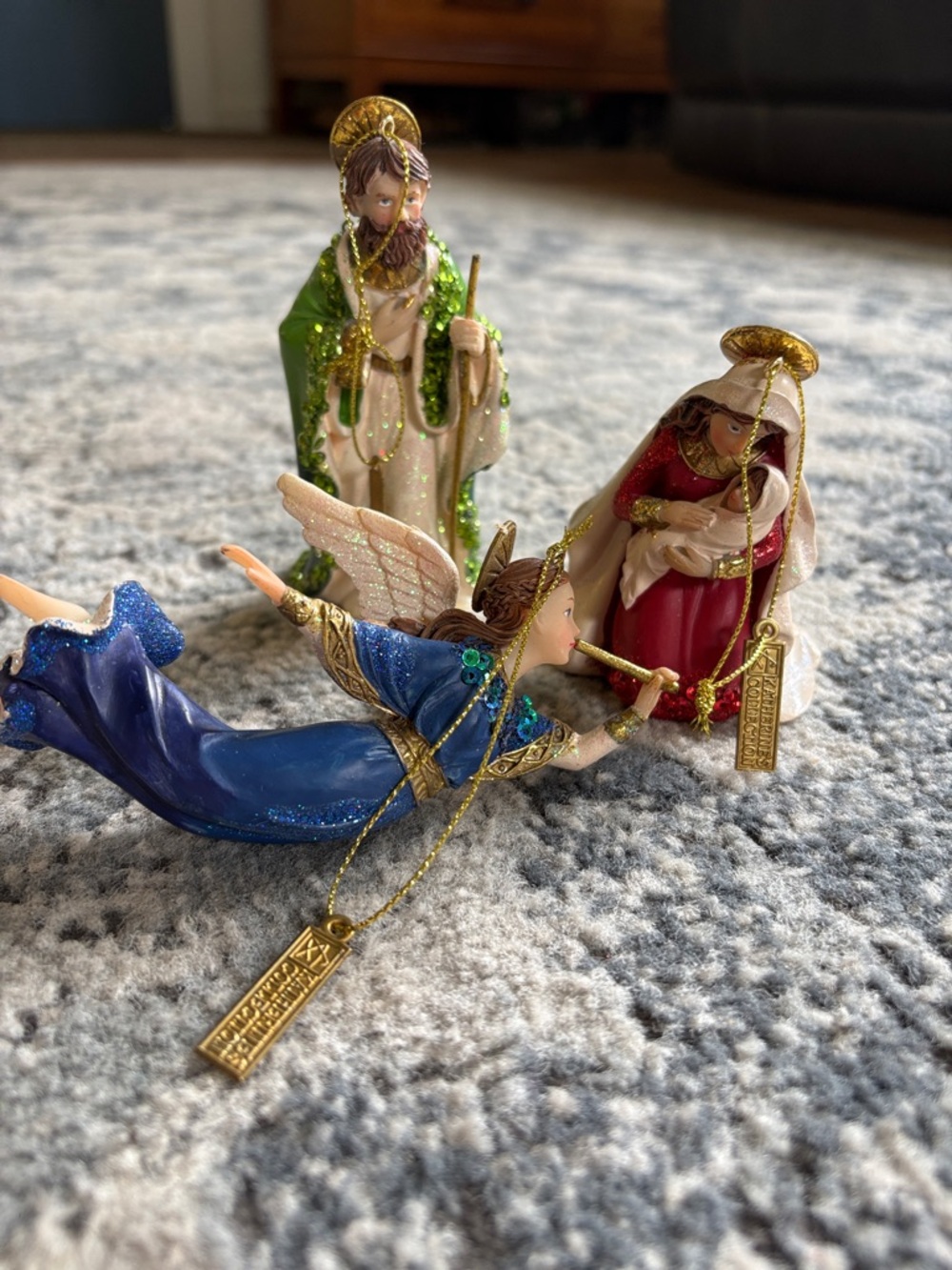 Hand-Painted Nativity Ornament Set - Blue, Green, Red
